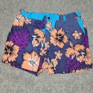Floral Blue Purple Orange Cartoon Hawaiian Shorts Handmade